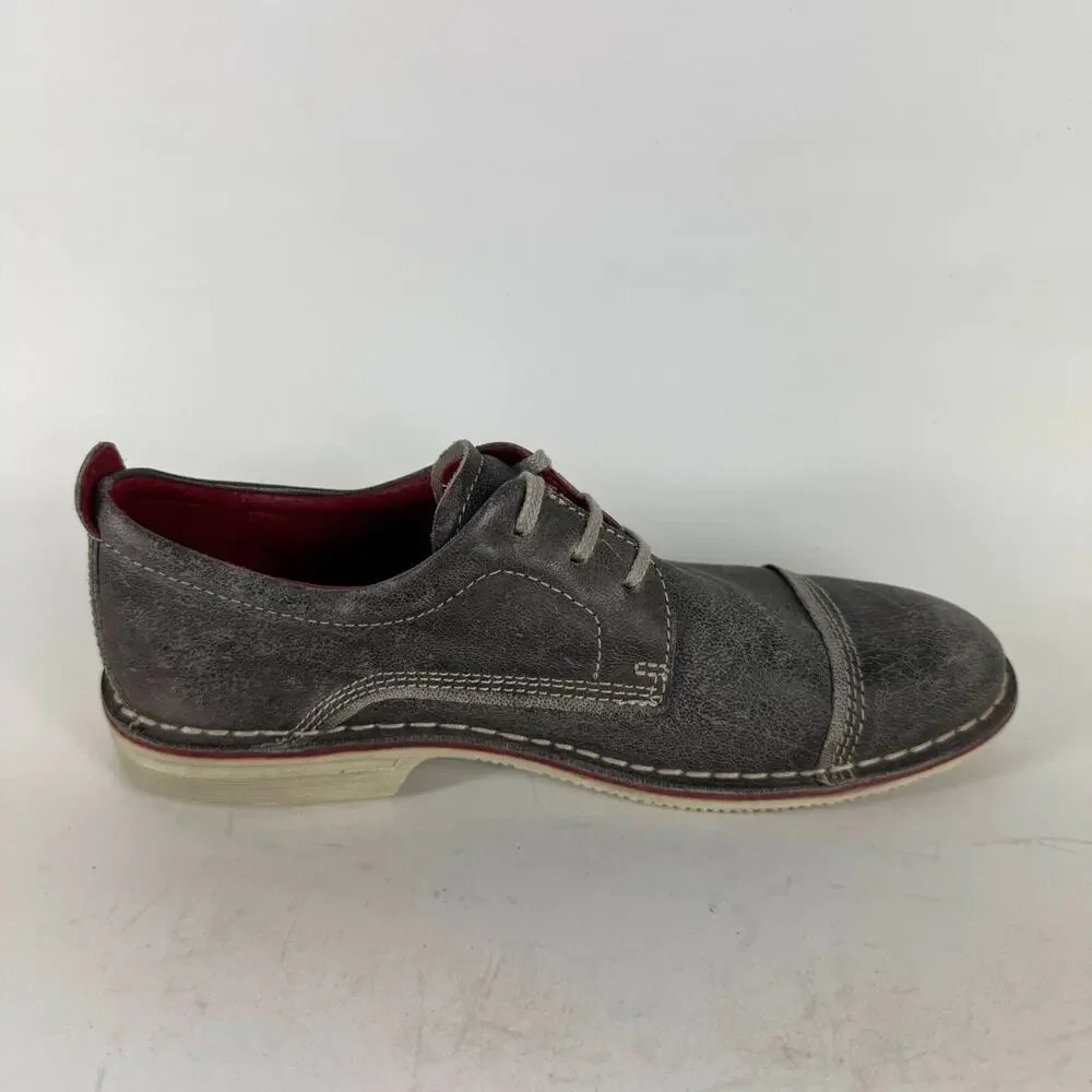 ECCO Adar Dress Shoes Men 7 gray Leather Lace-Up Cap Toe Low Top Classic_3